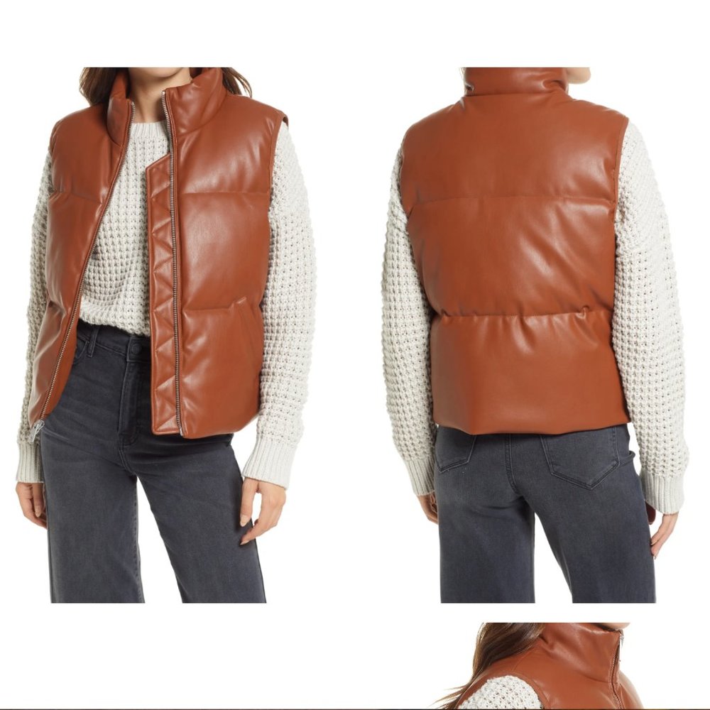 Levis 507 Quilted Faux Leather Puffer Vest in Camel